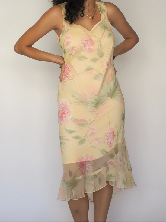 dressbarn Dresses & Skirts - Dress Barn Butter Yellow Y2K Vintage Floral Maxi Dress Sz 12 Dainty Semiformal